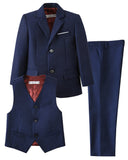 ly1755 Navy 3 Piece Kids Boys' Formal Blazer Vest and Pants Dress Suits Set