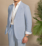 Conjunto de traje y pantalones cortos de seersucker ligeros de verano para hombre, informal, ly1133