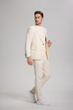 Casual Peaked Lapel Linen Men's Slim Fit 2 Piece Suit
