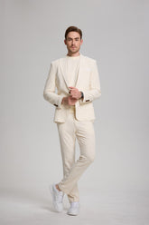 Casual Peaked Lapel Linen Men's Slim Fit 2 Piece Suit
