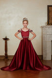 Burgundy Strapless Satin Flower Girl Gown Long Dress
