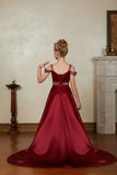 Burgundy Strapless Satin Flower Girl Gown Long Dress