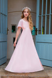 Pink Gorgeous U Neck Chiffon Flower Girl Long Dress
