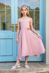Spaghetti strap Junior Bridesmaid Dresses Chiffon Flower Girl Dress