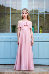 Ruffon Sleeves Chiffon Flower Girl Gown Dress