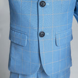 ly1242 Trajes formales de 5 piezas a cuadros azul claro para niños