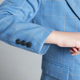 ly1242 Trajes formales de 5 piezas a cuadros azul claro para niños