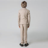 ly1209 Trajes formales elegantes de 5 piezas para niños a cuadros color caqui