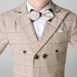 ly1209 Trajes formales elegantes de 5 piezas para niños a cuadros color caqui