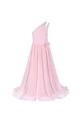 ly3555 Vestido de niña de flores plisado de un solo hombro elegante en color rosa