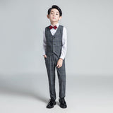 ly1229 Trajes de 5 piezas a cuadros gris oscuro para niños