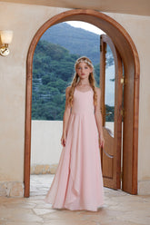 Pink V-neck Ruffle Chiffon Flower Girl Dress