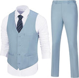 Mens Slim Fit 2 Piece Suit Set V-Neck Solid Dress Suit Vest Pants Wedding Prom Tuxedo for Men