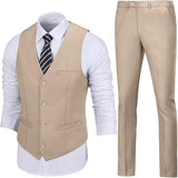 Mens Slim Fit 2 Piece Suit Set V-Neck Solid Dress Suit Vest Pants Wedding Prom Tuxedo for Men