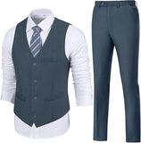 Mens Slim Fit 2 Piece Suit Set V-Neck Solid Dress Suit Vest Pants Wedding Prom Tuxedo for Men