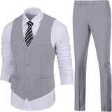 Mens Slim Fit 2 Piece Suit Set V-Neck Solid Dress Suit Vest Pants Wedding Prom Tuxedo for Men