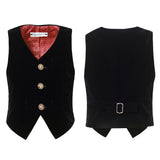 ly1596 Traje formal de 3 piezas de terciopelo negro para niño con chaqueta, chaleco y pantalones