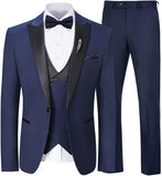 ly1785 Traje de hombre de corte entallado, traje de 3 piezas, chaqueta, chaleco, pantalones, conjuntos con pajarita, pañuelo, broche para hombre para boda, fiesta de graduación