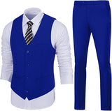 Mens Slim Fit 2 Piece Suit Set V-Neck Solid Dress Suit Vest Pants Wedding Prom Tuxedo for Men