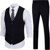 Mens Slim Fit 2 Piece Suit Set V-Neck Solid Dress Suit Vest Pants Wedding Prom Tuxedo for Men