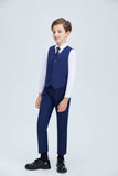 ly1249 Navy Fit Slim 4 Piece Boy's Formal Suits With Vest+Pants+Shirt+Tie