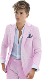 ly1119 Traje de seersucker para niños, esmoquin de 2 piezas para niños, blazer a rayas, pantalones