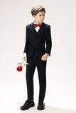 ly1674 Navy Striped Slim Fit Modern 5 Piece Boy's Formal Suits
