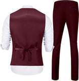 Mens Slim Fit 2 Piece Suit Set V-Neck Solid Dress Suit Vest Pants Wedding Prom Tuxedo for Men