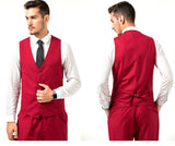 ly1695 Red Men's Suits 2 Pieces Vest+Pants Set V-Neck Slim Fit Casual Waistcoat Suit