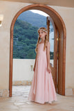 Pink V-neck Ruffle Chiffon Flower Girl Dress