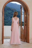 Pink V-neck Sleeveless Chiffon Flower Girl Gown Dress