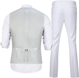 Mens Slim Fit 2 Piece Suit Set V-Neck Solid Dress Suit Vest Pants Wedding Prom Tuxedo for Men