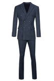 ly1652 Navy Plaid Men's 3 Piece Slim Fit Suit Set Double Breasted Blazer Vest Pants for Party, Wedding and Business