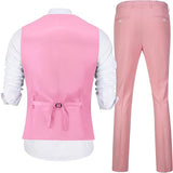 Mens Slim Fit 2 Piece Suit Set V-Neck Solid Dress Suit Vest Pants Wedding Prom Tuxedo for Men