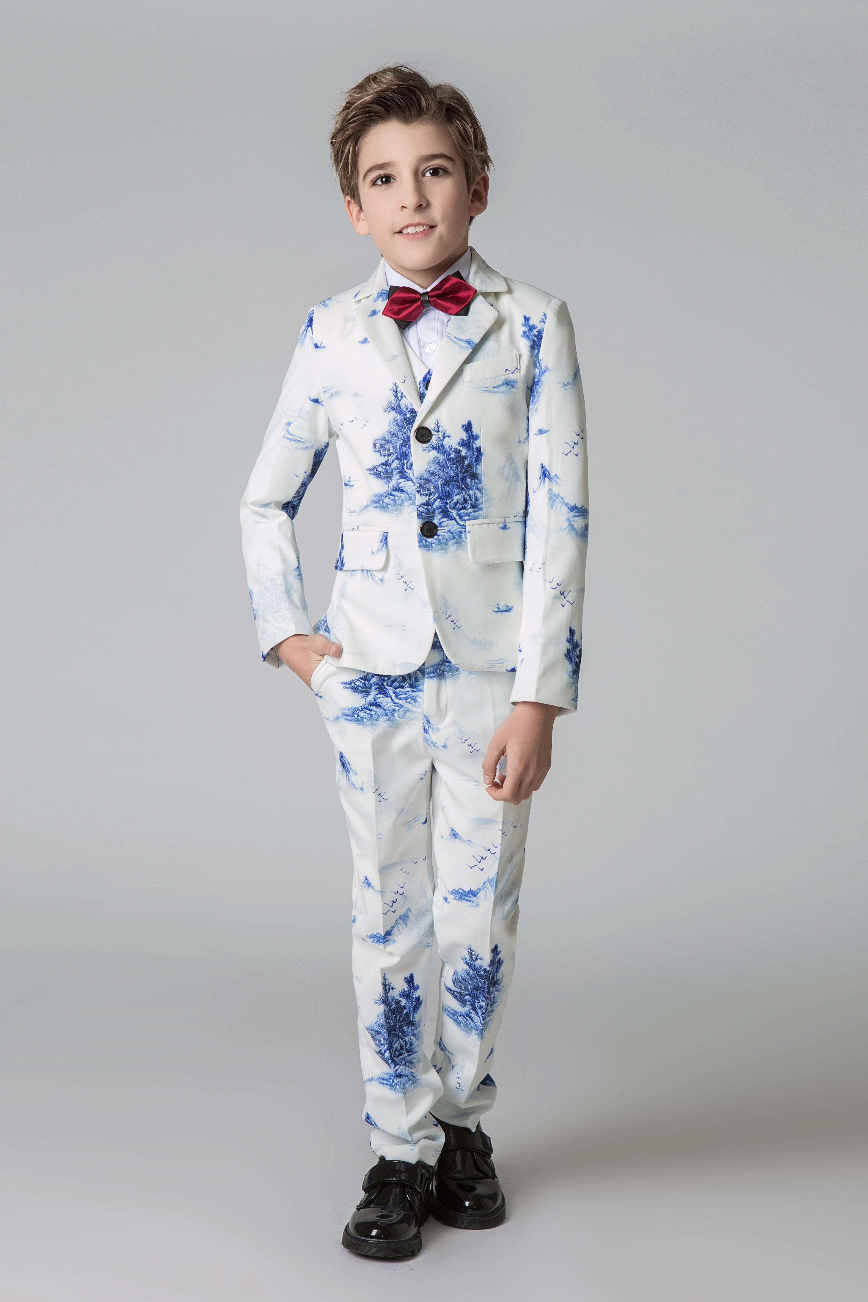 Unique Design Slim Fit Modern 5 Piece Boys Suits