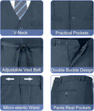 Mens Slim Fit 2 Piece Suit Set V-Neck Solid Dress Suit Vest Pants Wedding Prom Tuxedo for Men