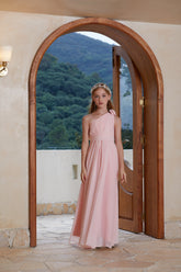 Pink One-Sided Strapless Chiffon Flower Girl Dress
