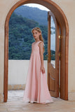 Pink V-neck Sleeveless Chiffon Flower Girl Gown Dress