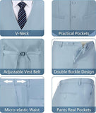 Mens Slim Fit 2 Piece Suit Set V-Neck Solid Dress Suit Vest Pants Wedding Prom Tuxedo for Men
