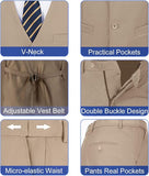 Mens Slim Fit 2 Piece Suit Set V-Neck Solid Dress Suit Vest Pants Wedding Prom Tuxedo for Men