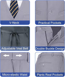 Mens Slim Fit 2 Piece Suit Set V-Neck Solid Dress Suit Vest Pants Wedding Prom Tuxedo for Men