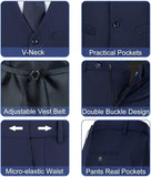 Mens Slim Fit 2 Piece Suit Set V-Neck Solid Dress Suit Vest Pants Wedding Prom Tuxedo for Men