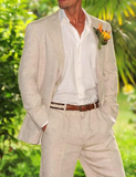 Casual Beach Wedding 2 Piece Linen Men Suits