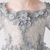 ly3170 Vestido de niña de flores de gasa con estampado bordado en gris plateado para bodas, fiestas y ocasiones especiales