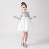 ly3171 White Hollow Printed Chiffon Flower Girl Puffy Dress For Wedding, Party, Occations