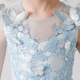 فستان من الشيفون المطرز بطبعة فراشات باللون الأزرق الفاتح ly3172 للفتيات الصغيرات لحفلات الزفاف والحفلات والمناسبات