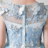 فستان من الشيفون المطرز بطبعة فراشات باللون الأزرق الفاتح ly3172 للفتيات الصغيرات لحفلات الزفاف والحفلات والمناسبات