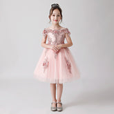 ly3173 Vestido tipo poncho de gasa con bordado y estampado de rosas rosas para bodas, fiestas y ocasiones especiales