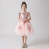 ly3173 Pink Rose Print Embroidered Chiffon Flower Girl Poncho Dress For Wedding, Party, Occations