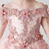 ly3173 Pink Rose Print Embroidered Chiffon Flower Girl Poncho Dress For Wedding, Party, Occations